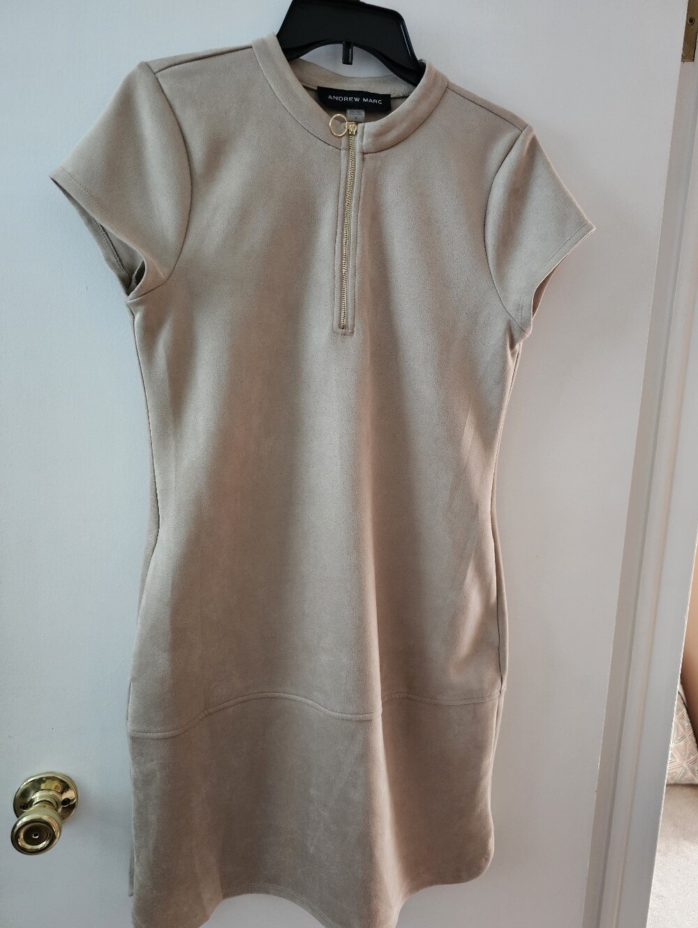 Andrew Marc Dress 4 Polyester Spandex Pockets Gold Zip Front